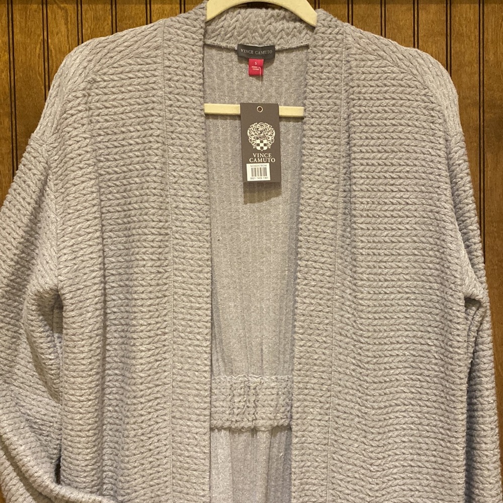 Vince Camuto NWT S gray long cardigan sweater from Nordstrom. Gathered back.